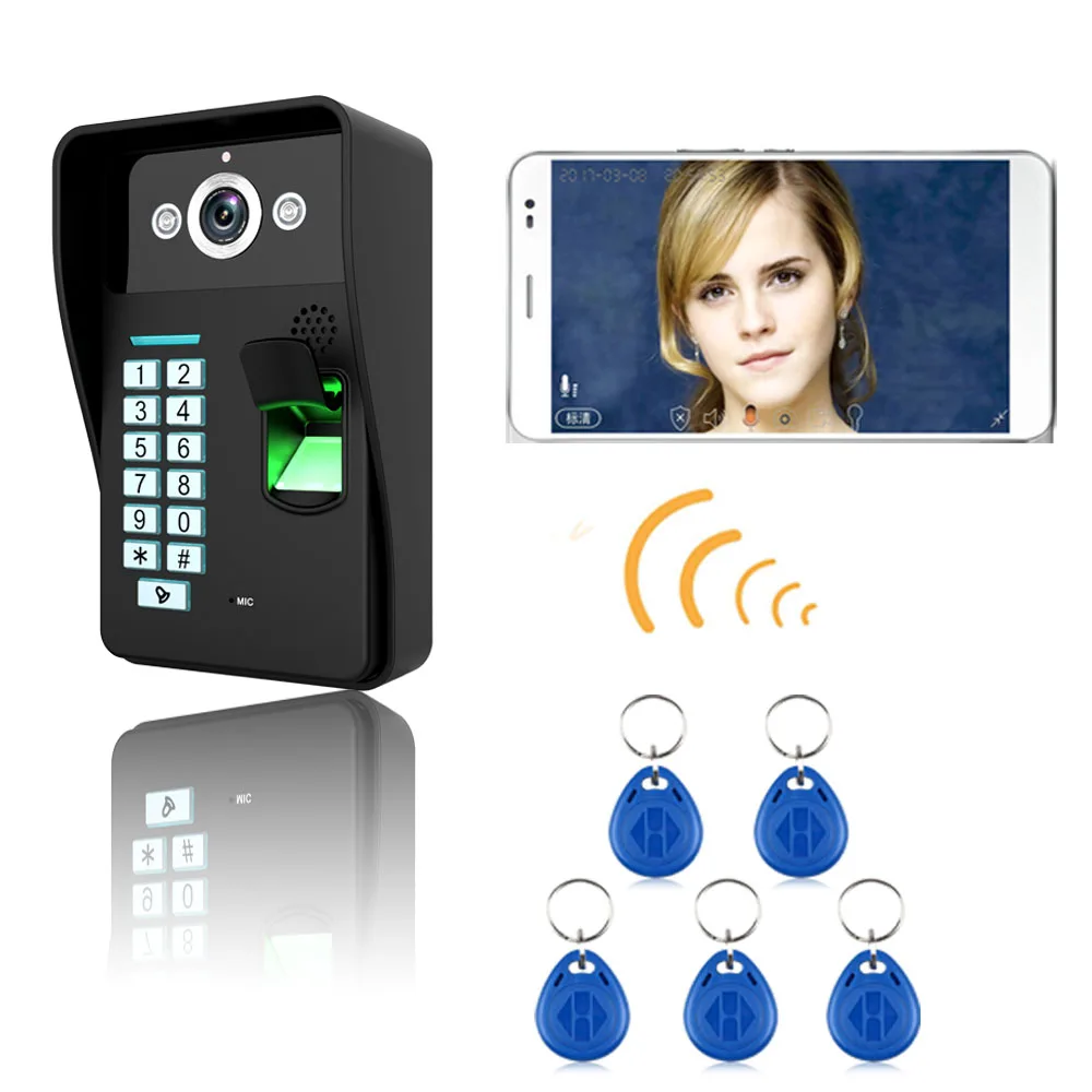 cheap HD 720P Wireless WIFI RFID Password Fingerprint Recognition Video Door Phone Doorbell Intercom System Night Vision