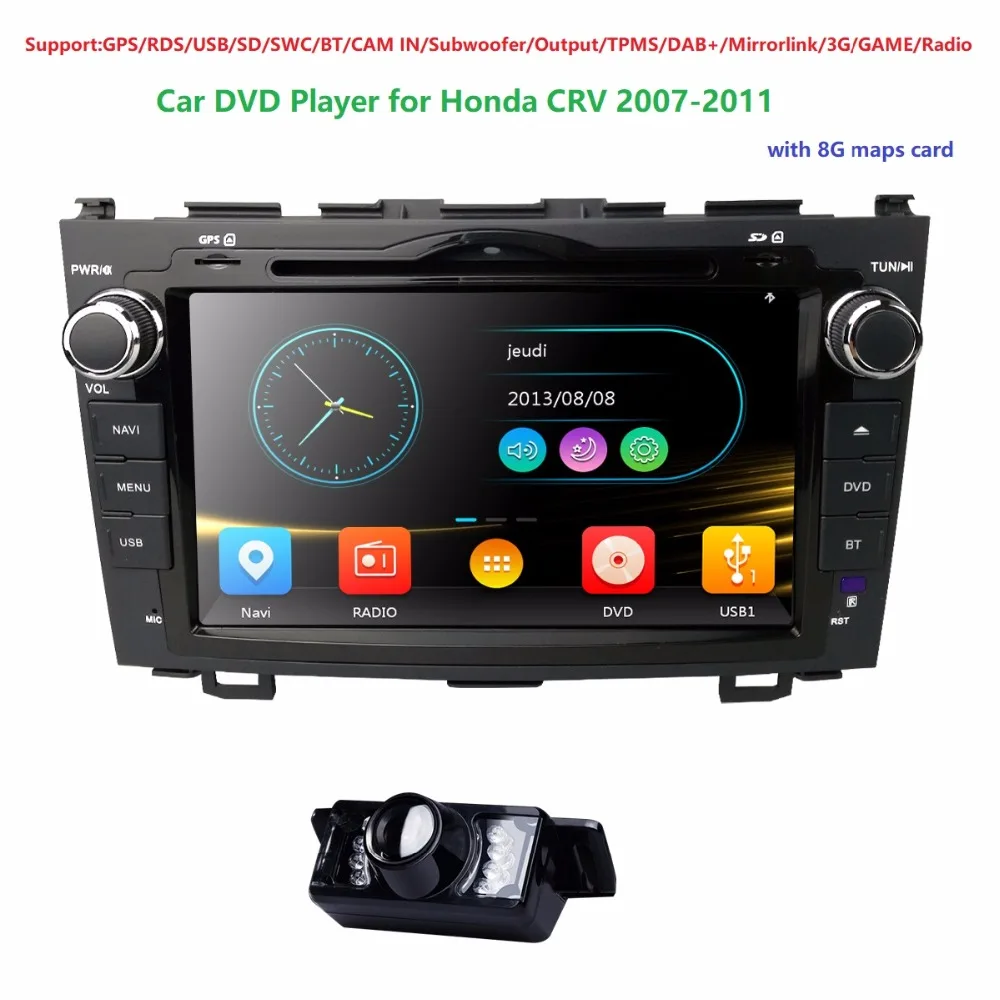 

for HONDA CRV 2007-2011 GPS Navigation 8"2DIN Car Stereo DVD Player Radio GPS/RDS/USB/SD/SWC/BT/CAM IN/Subwoofer/Output/TPMS/DAB