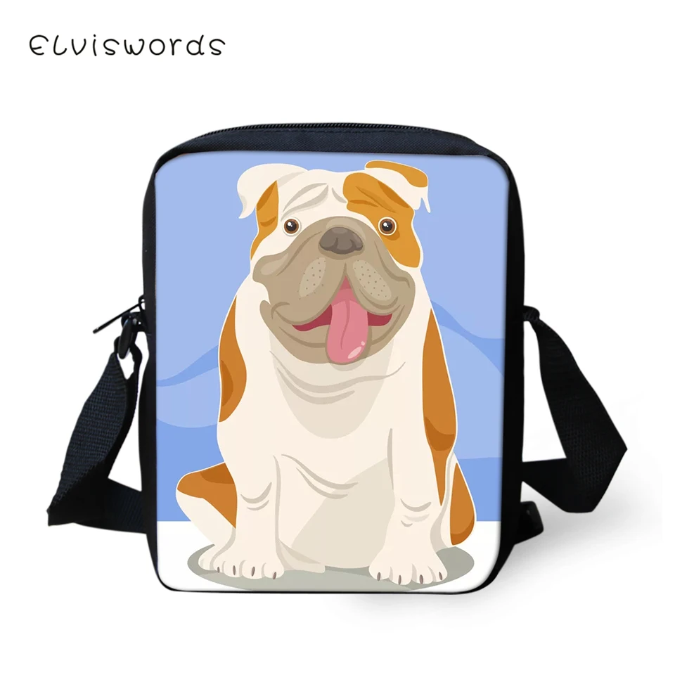 ELVISWORDS Flaps Messenger Bags Small Cute Women Bags Cartoon Bulldogs Print Pattern Girls Crossbody Bag Fashion Shoulder Purses