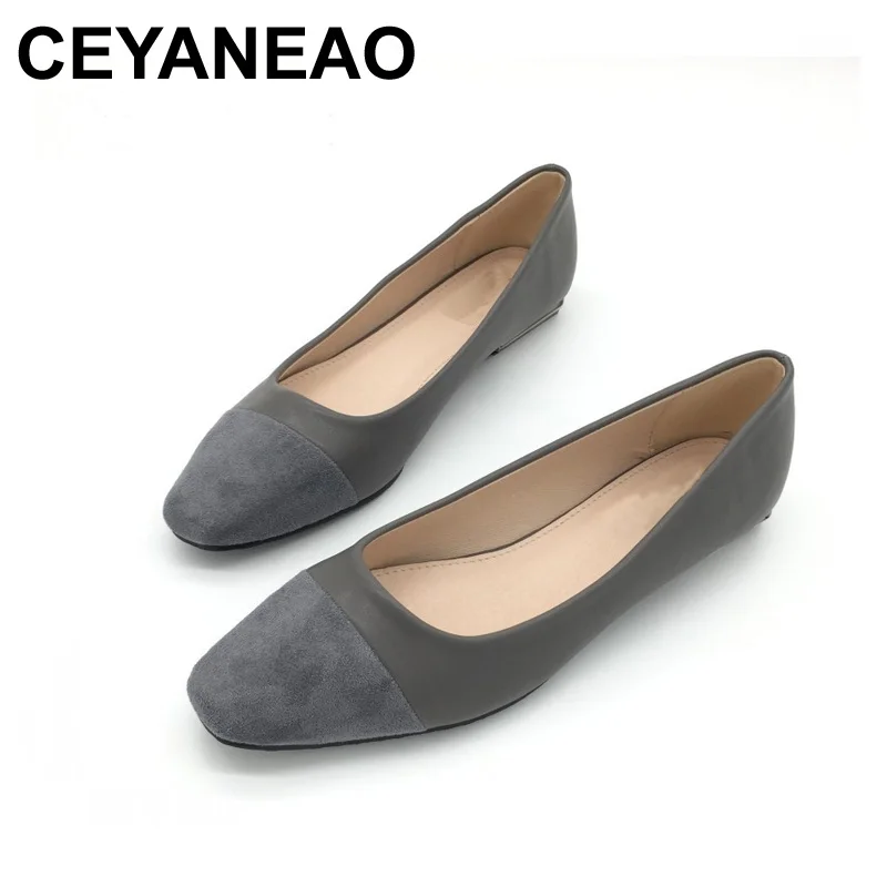 

CEYANEAO2018 Brand Women Shoes Sexy Shallow Woman Metal Flats Patchwork Ladies Casual Work Single Shoes Black Zapatos Mujer Gray