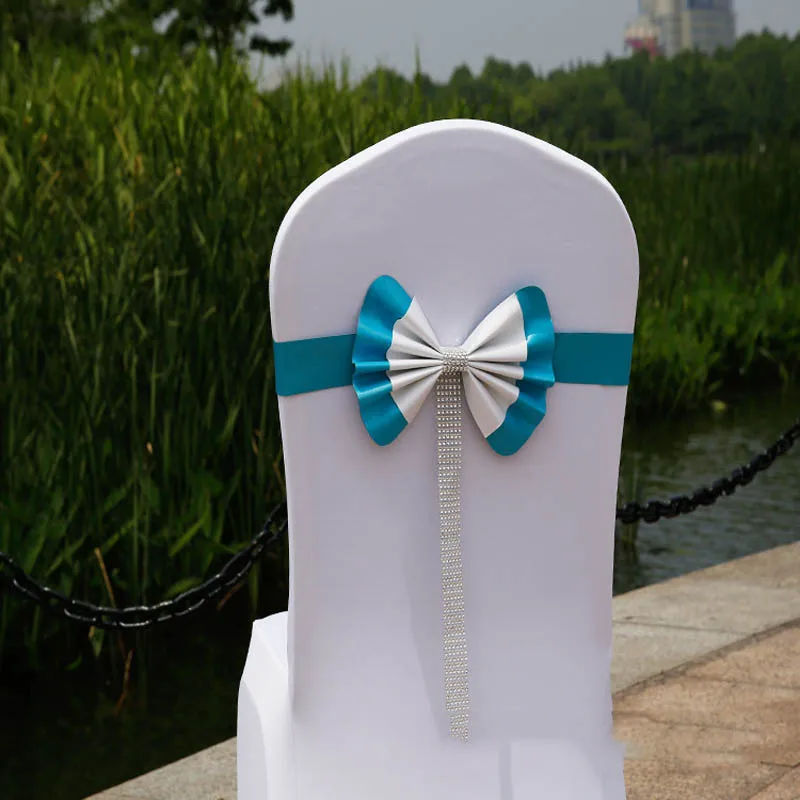 Sky blue Wedding Elastic Bow Tie Props Chair Cover Flower Hotel Ribbon Party Decoration Stretch H99F - Цвет: Sky blue