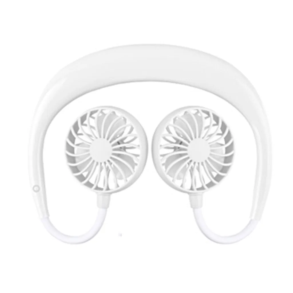 Carprie Fan Mini Portable USB 1200mAh Rechargeable Neckband Lazy Neck Hanging Style Dual Cooling Fans Gadget Inteligente Color : White
