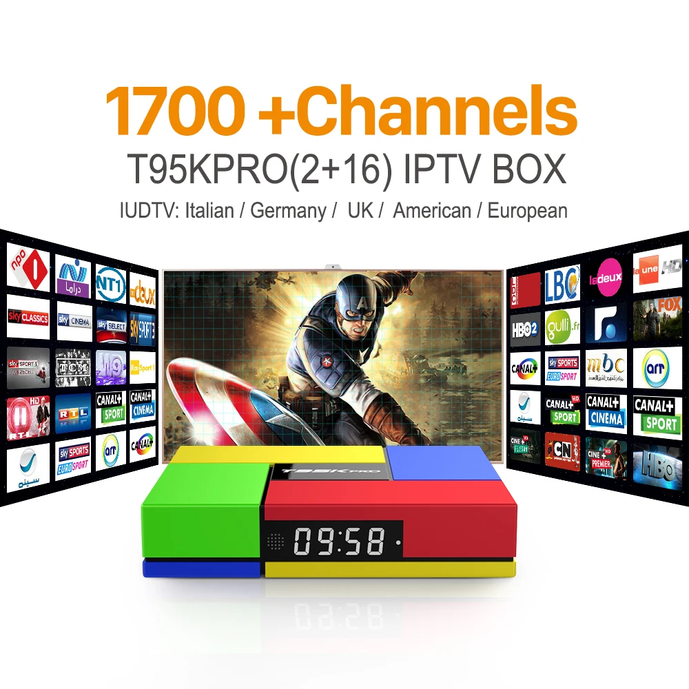 Octa Core Android Arabic IPTV BOX T95Kpro Free 1700 Europe Arabic IPTV Channels S912 2GB/16GB TV Box KODI WIFI H265 Media Player