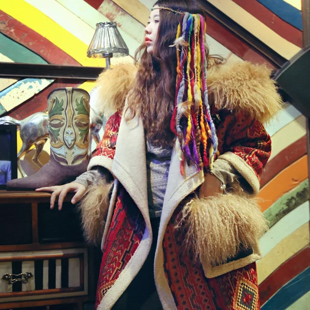 Best price at $205 Cheap MX Winter Warm Vintage&Retro Tibetan Ethnic Wind Exotic Fur Hooded Minnith Thermal Thickening Of The Lamb Wool Long Overcoats