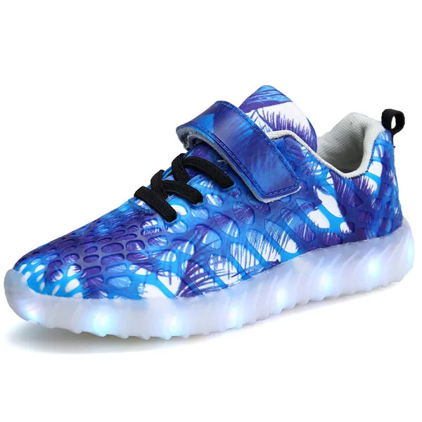 

YPYUNA 28-37 USB Charger Glowing Shoes Led Children Lighting Sneaker Boys Girls illuminated Luminous Sneaker white pink black
