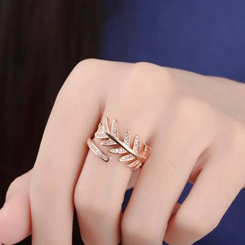

KOFSAC New Fashion Sterling Silver 925 Ring Elegant Leaves Shiny CZ Open Rings For Women Finger Jewelry Valentine's Day Gifts