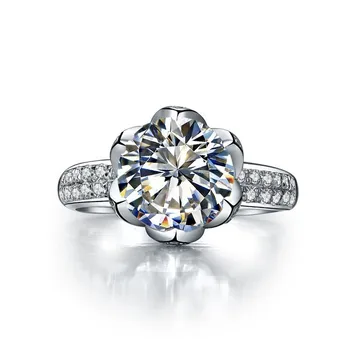 

Splendid Hearts and Arrows Ring Big Stone Lotus 4CT SONA Simulate Diamond Ring for Women Engagement 14K White Gold Jewelry 585