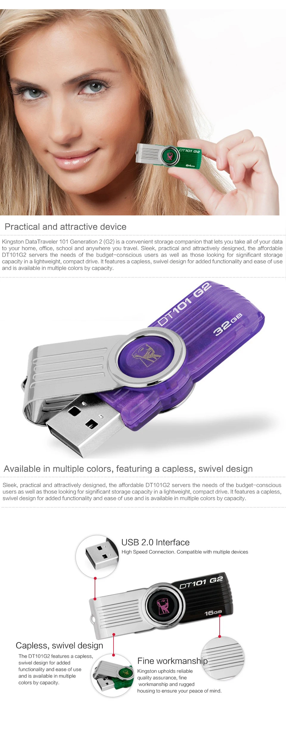 kingston USB флеш-накопитель 32 Гб DT101G2 USB 2,0 вращающийся флеш-накопитель usb флешка 32 ГБ флеш-накопитель Поворотная карта памяти