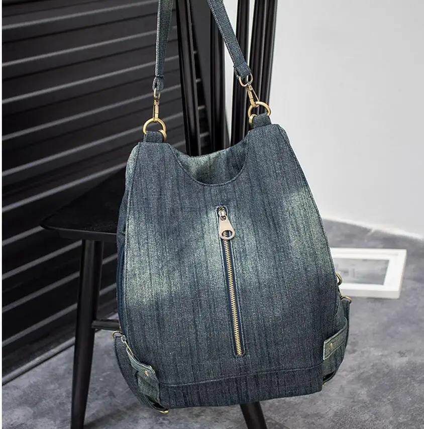 Meloke 2019 de alta calidad Vintage Denim Mochila multifuncional Bolsa de viaje para la escuela de niñas de 6 los orificios Mochila Bolsa