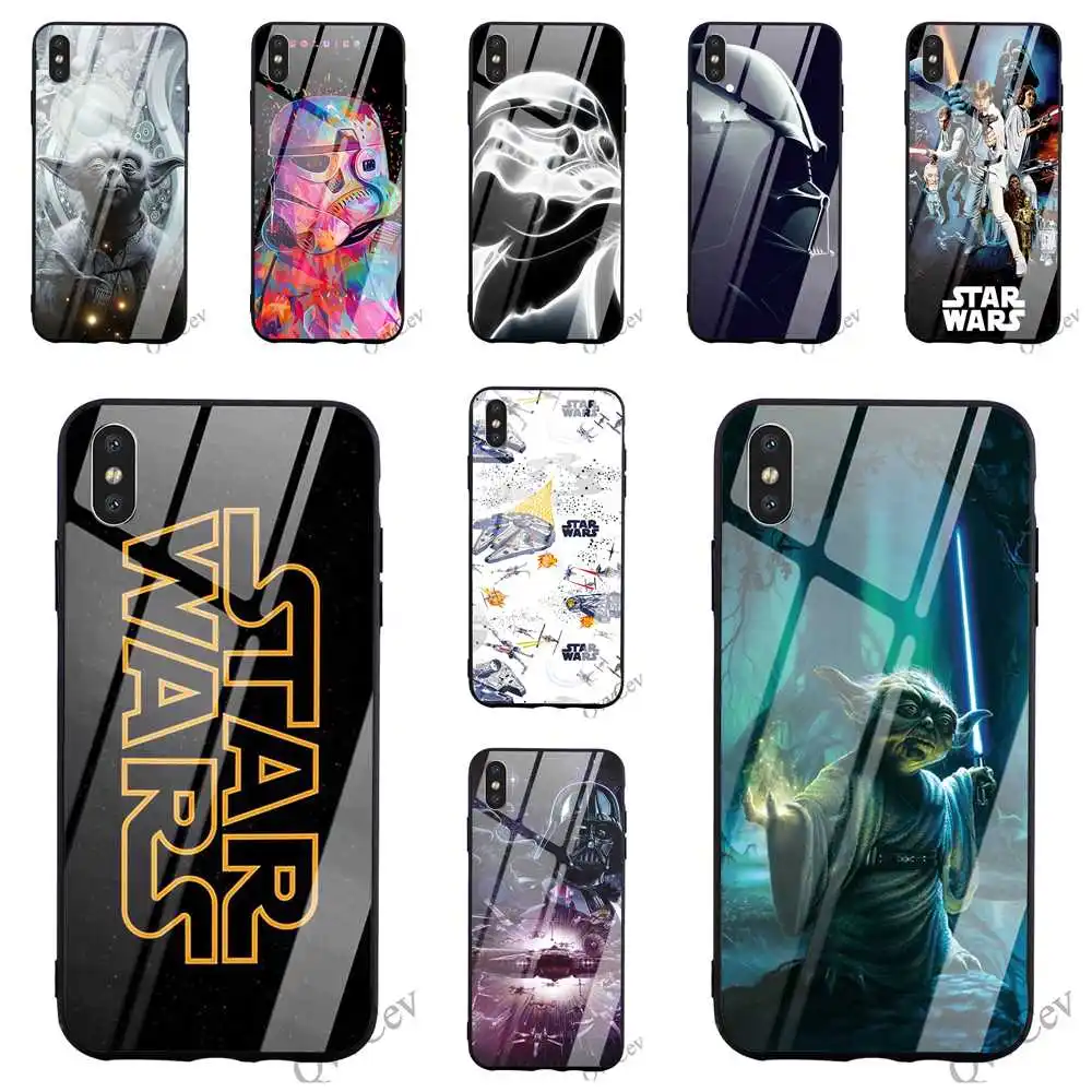 

Protective Star Wars Darth Vader Yoda Tempered Glass Phone Case for iPhone 6S Cover 8 XR X 7 Plus 6 5 5S SE Xs Max Soft