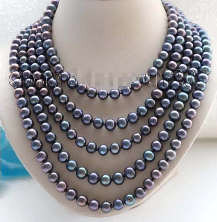 

100" Longest Genuine Natural 10mm Black Round Pearl Necklace #f1760!^^^@^Noble style Natural Fine jewe FREE SHIPPING