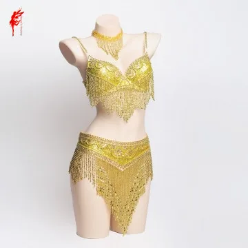

Women belly dance clothing sexy tassel beads bra+belt 2pcs belly dance suit Nightclub set girls belly dance clothes set S,M,L