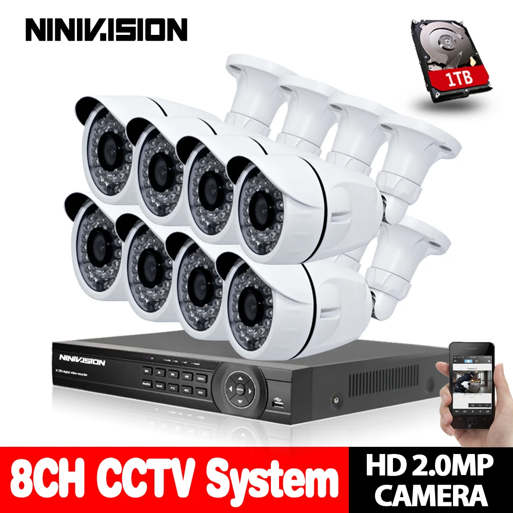 AHD 8CH CCTV System 1080P DVR 8PCS 3000TVL IR Weatherproof Outdoor Video Surveillance Home