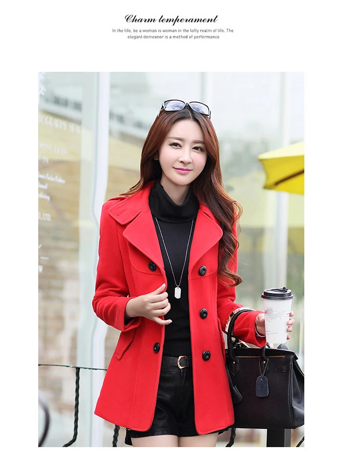 2018  Autumn and winter new female woolen coat short Korean version of the slim slimming lapel double-breasted woolen coat female tide (23)