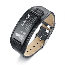 Настройка логотипа черный натуральная кожа Нержавеющая сталь ID браслет для мужчин Рождественский подарок