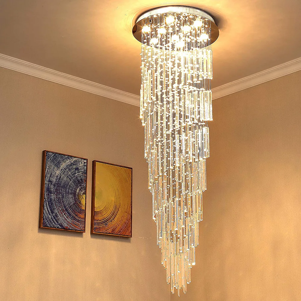 

Modern K9 Crystal Spral Raindrop Chandelier Lighting Flush Mount LED Light Fixture for Dining Room Bathroom Bedroom