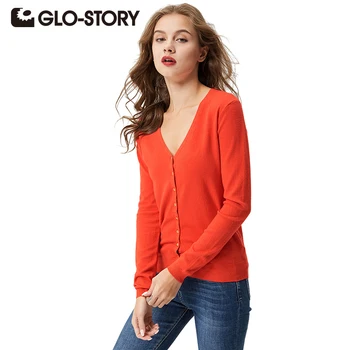 

GLO-STORY Women Sweater Cardigans 2018 Autumn Winter Plus size Red Knitted Jumper Female V-neck Sweater Coat Tops WMY-2604