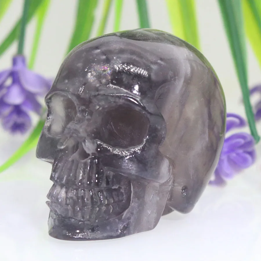 

2"BLACK GRAY FLUORITE Handmade Carved Crystal Skull Crystal Realistic Crystal Healing Furnishing Articles Figurine TD80