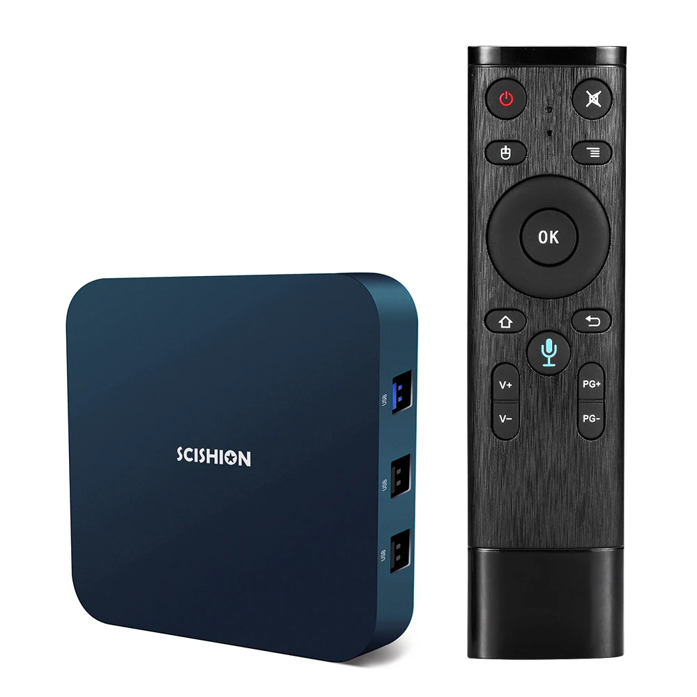 ТВ приставка SCISHION AI One Android 8 1 4K 2G/16G WiFi BT4.0 медиаплеер дисплей экран Голосовое