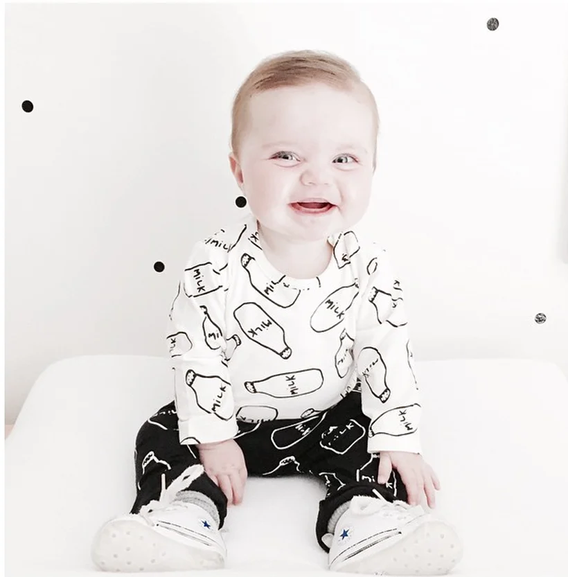2pcs/set Kids Infant Baby Boy Girl Cotton Milk Bottle Tops+Pants Clothes 2018 New Arrive bebe clothing set