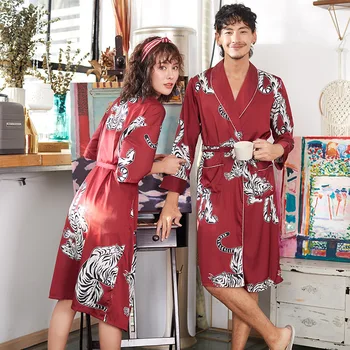 

Fashion Couple Lovers Women Adjustable Women/Men Nightwear Kimono Female Spring Sleepwear Bath Robes Sexy Bathrobe Home Clothes