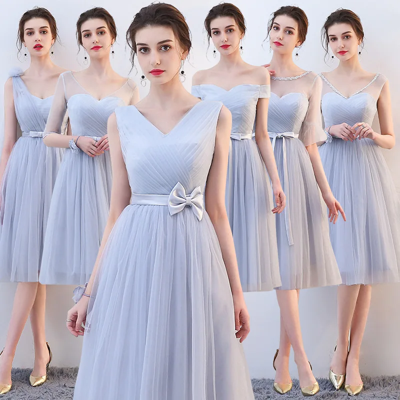 

Sky Blue Satin Bridesmaid Dresses 2019 Long Formal Wedding Party Prom Reflective robe de soiree vestido de noiva Women Dress