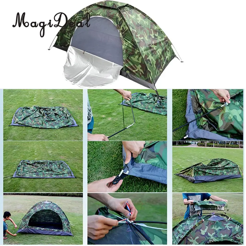 MagiDeal Outdoor Waterproof Windproof Anti-UV Single Camouflage Tent with Tent Nails and Storage Bag