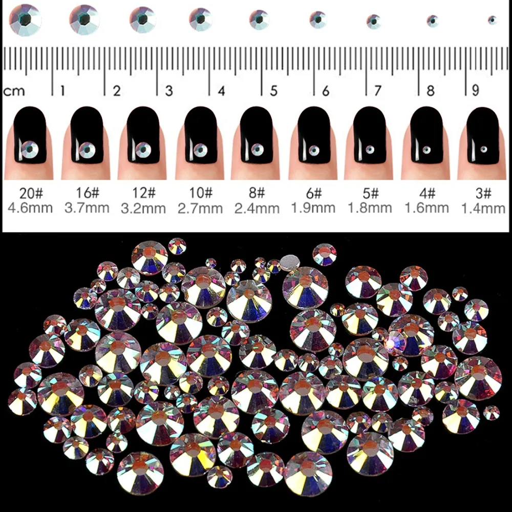 Biutee 1440 шт. хрустальные стразы для ногтей Crystal AB SS3-SS30 стразы для маникюра цвета+АВ стразы стекло для ногтей