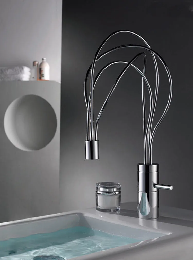 Nest Design Hot and Cold water tap Bathroom Basin Vessel Faucet Chrome Finished Solid Brass Mixer