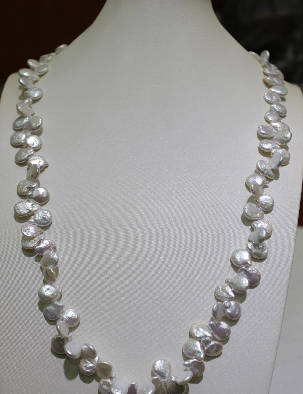 

FREE SHIPPING>>>@@ > White coin freshwater pearl necklace 11x14mm-12x16mm 31 No metal "handmade