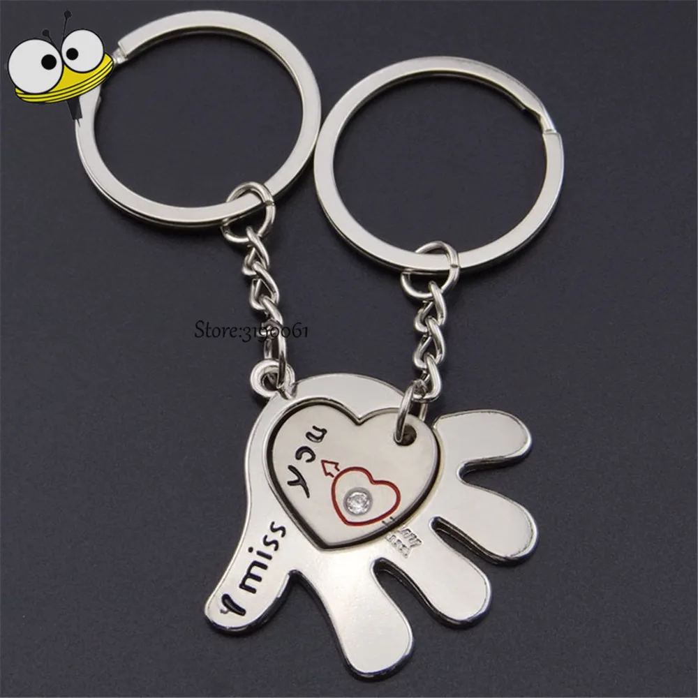 Creative Couple Keychain Palm Heart I Miss You Key Ring Holder Car Styling For Dacia Ferrari Hyundai Jaguar KIA Lexus Opel Skoda