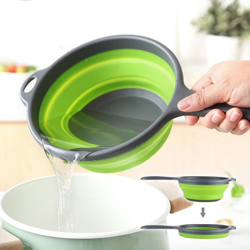 

2PCS/SET Foldable Water Scoop Collapsible Long Handle Scoop For Kitchen Bathroom Outdoor Use Multifunctional Kitchen Gadget