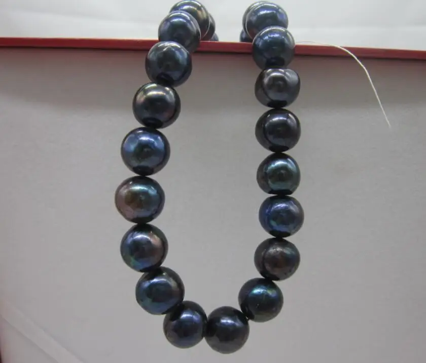 

12-14mm NATURAL SOUTH SEA BLACK PEARL NECKLACE 18 INCH YELLOW MAGNET CLASP !