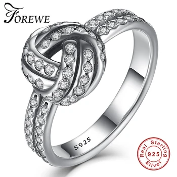 

FOREWE Summer Collection Real 925 Sterling Silver SPARKLING LOVE KNOT Weave Finger Ring For Women Engagement Wedding Jewelry