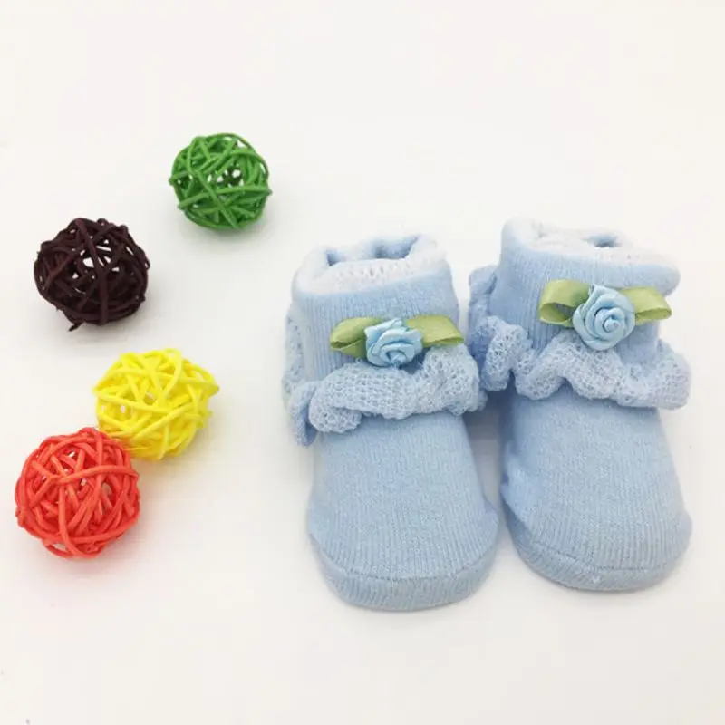 Детские Нескользящие От 0 до 6 месяцев для новорожденных; милая обувь из хлопка; тапочки с рисунками цветов; нескользящие носки для мальчиков и девочек; Новинка - Цвет: Небесно-голубой