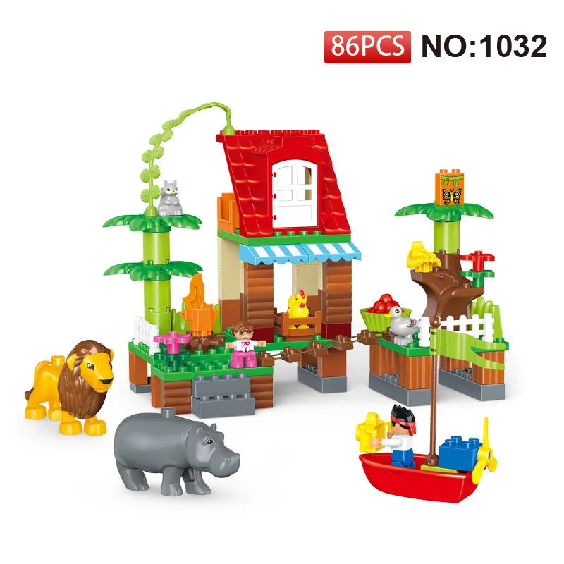 

Diy Jungle Adventure Animals Forest Building Blocks Educational Enlighten Toys for children Compatible with legoly Duploe Figure