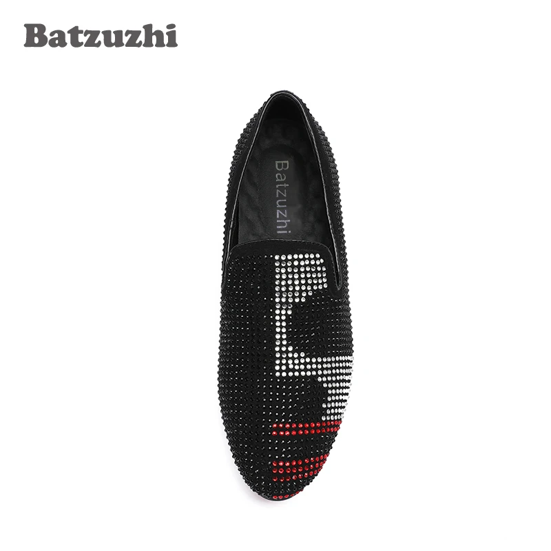 Batzuzhi/Роскошные Брендовые мужские лоферы; черные Лоферы со стразами; черные свадебные вечерние туфли; zapatos hombre; большие размеры 12