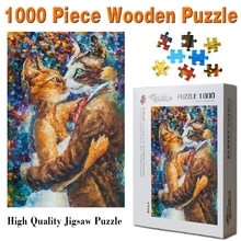 Мистер и мисс Китти кот головоломки 1000 шт. взрослых головоломка деревянные головоломки мультфильм Пазлы для детей развивающие игрушки, подарки