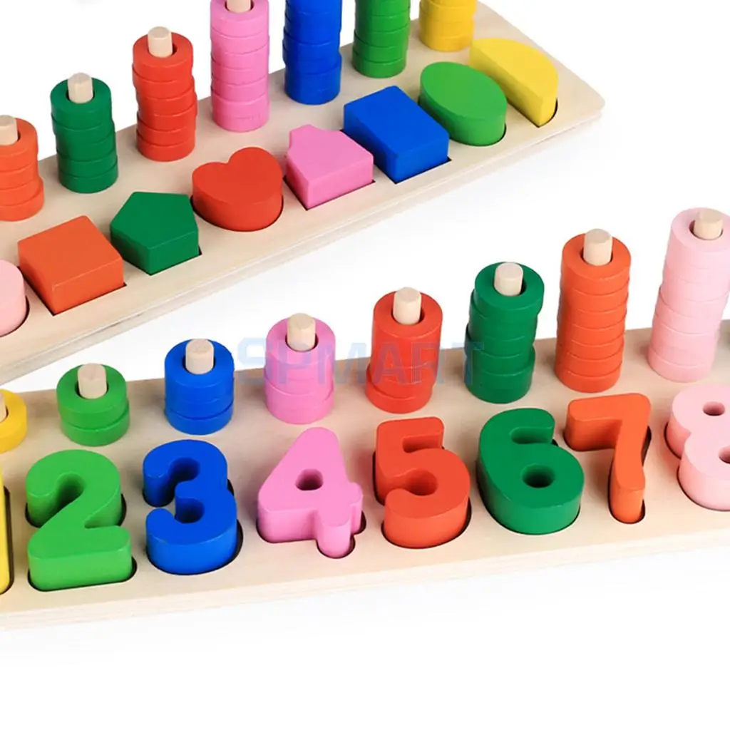 Montessori Wooden Numbers Match & Count  Stacking Ring Tower Kids/Baby Preschool Educational Mathematics Toy