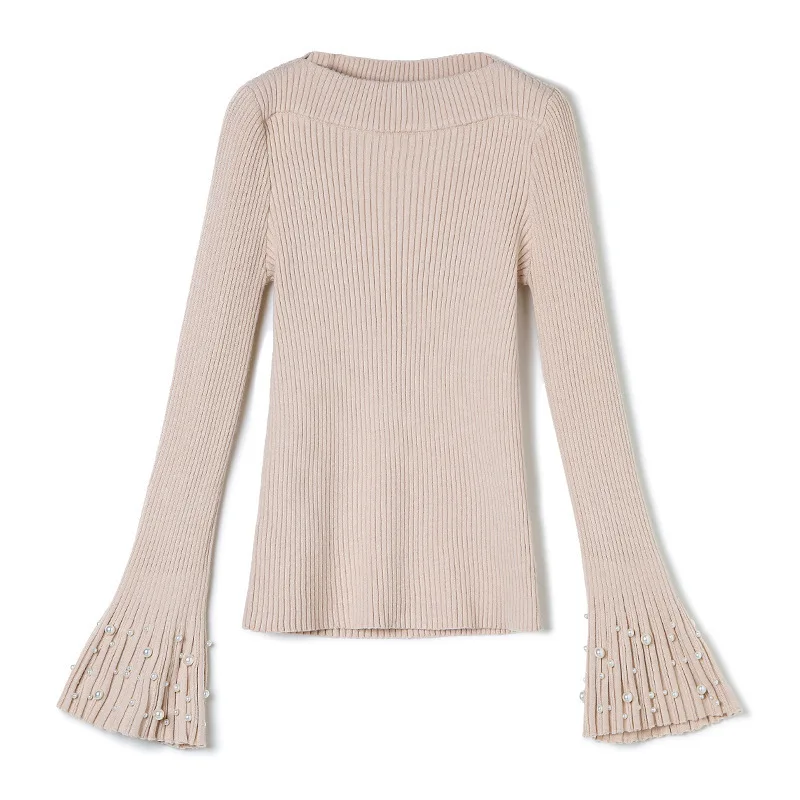 2018 autumn and winter new stylish sweater thicken flare sleeves slash neck bottoming sweater for women F9581 2018 autumn and winter new stylish sweater thicken flare sleeves slash neck bottoming sweater for women F9581