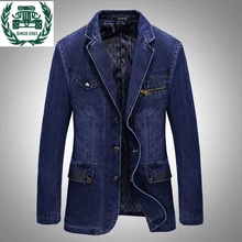 ZHAN DI JI PU Брендовая Одежда Мужская джинсовая синяя куртка модный дизайн однобортный пиджак Азиатский Размер 130