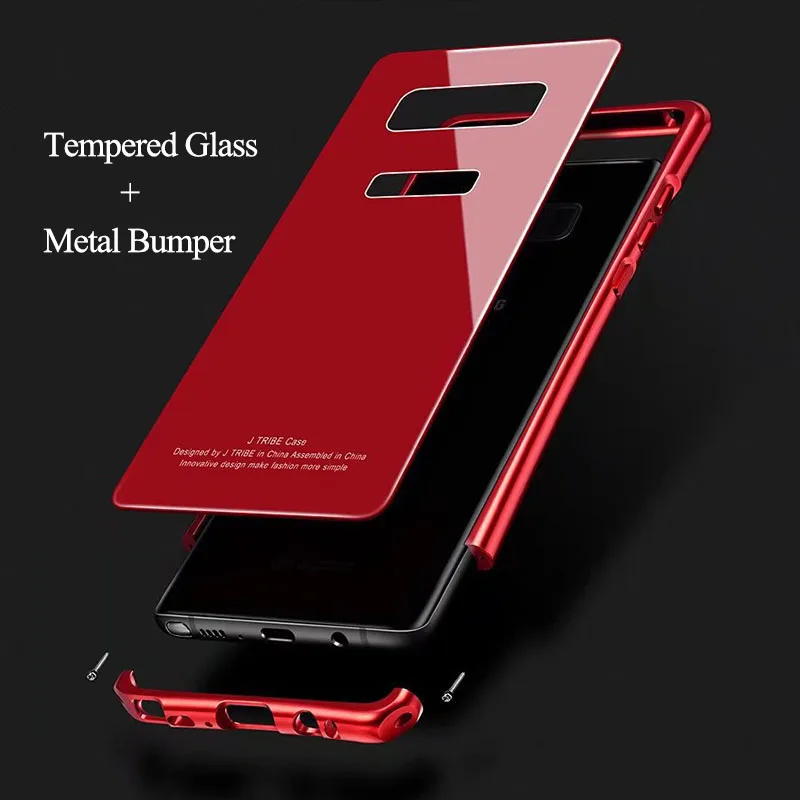 

Ultra thin Metal Frame + Tempered Glass Back Cover For Samsung Galaxy Note 9 8 S8 S9 S10 Plus Case Luxury Shockproof Phone Cases