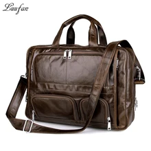 Мужской портфель из натуральной кожи коричневого цвета с двойными карманами из поликарбоната 17 дюймов, настоящая сумка из воловьей кожи для ноутбука, деловая сумка на плечо, высокое качество