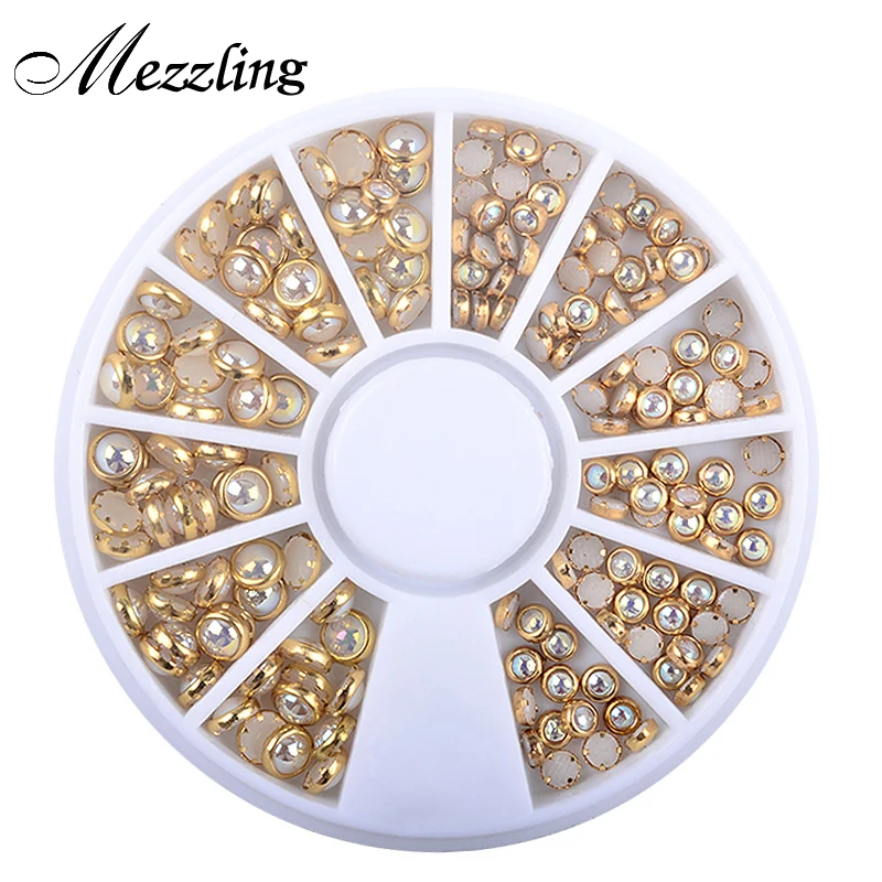 

1 Box AB Beige Color Metal Edge Glitter Nail Beads Studs DIY Beauty Charm Nail Art Pearls Decorations Wheel