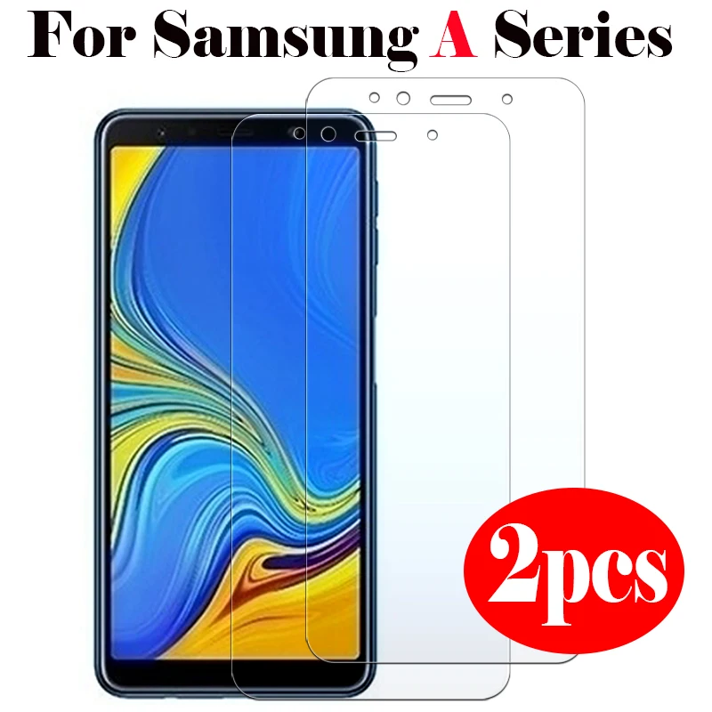 

2pcs for samsung a7 2018 tempered glass on galaxy a5 a6 a8 plus 2018 glas 6a 7a 8a 5a protector tremp protective screenprotector