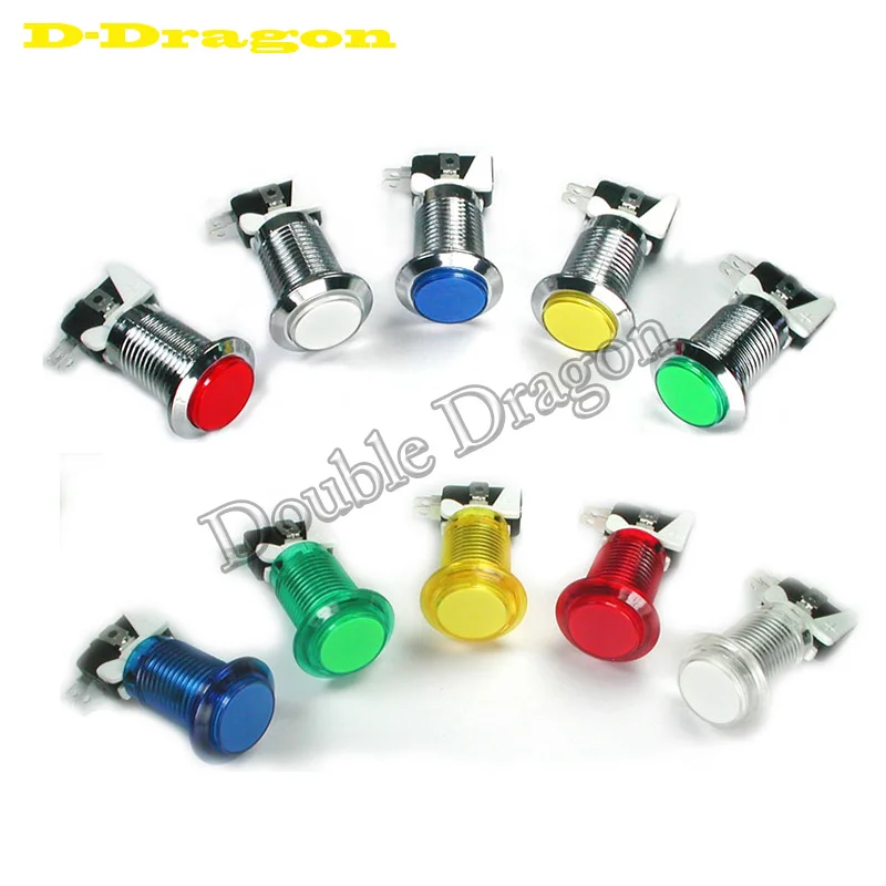 

10Pcs/lot CHROME Plated/Transparent 28mm Hole Illuminated Arcade Push Button 5/12V LED Arcade Start Push Button with Microswitch