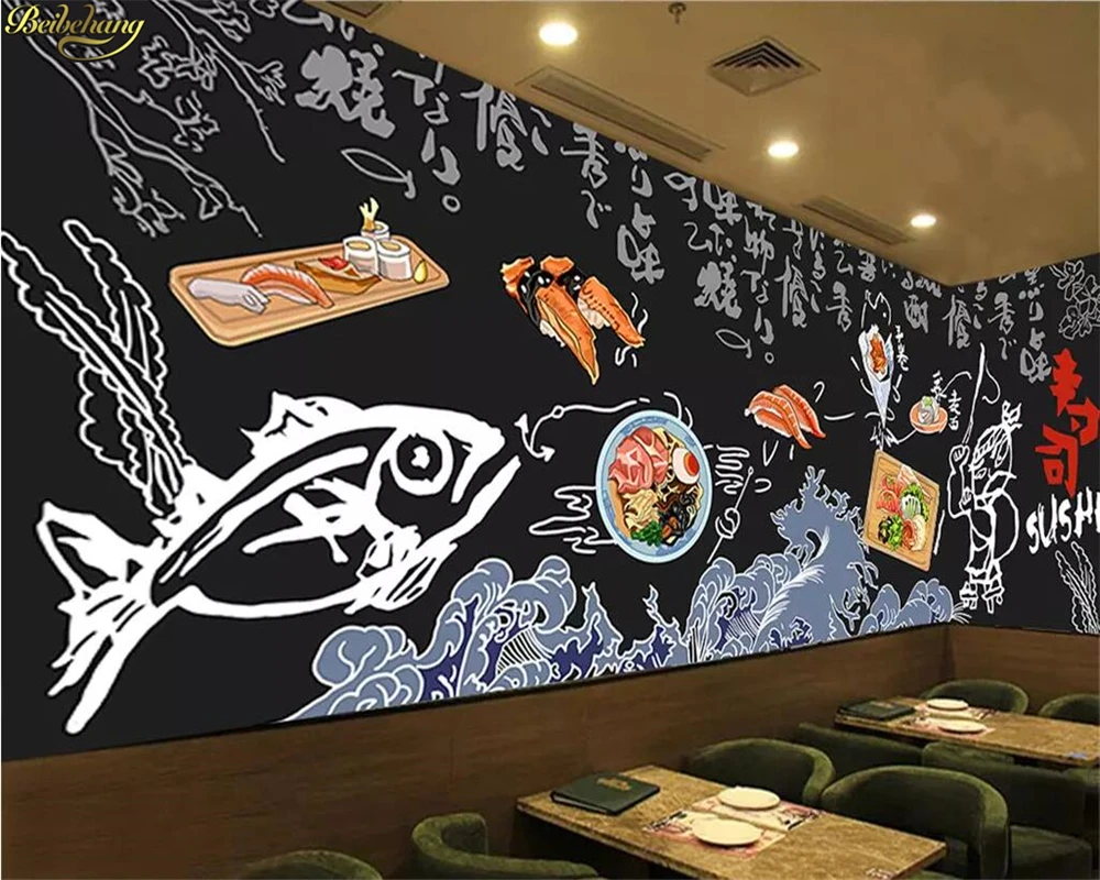 

beibehang Custom photo wallpaper mural hand-painted black cuisine sushi restaurant background wall papel de parede infantil