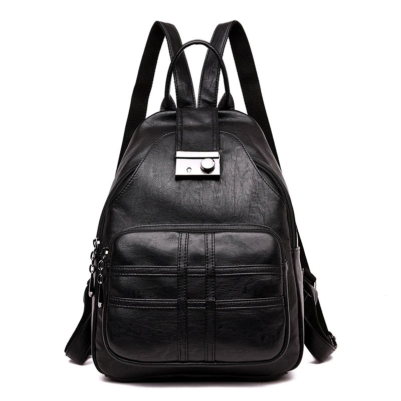 Известный бренд, кожаный рюкзак, женская мода, Противоугонный, женский рюкзак, большая вместительность, сумка для книг, дизайнерские сумки на плечо, дорожная сумка - Цвет: Black1