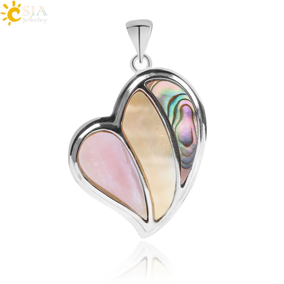 

CSJA Natural Pink Abalone Shell Sweet Love Heart Necklaces Pendants 3 Layers Colorful Shell for Couples Lover Special Gifts F043