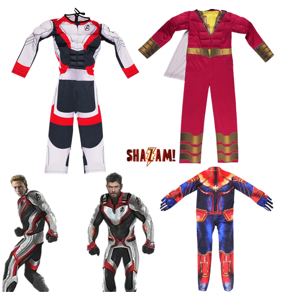 Avengers Endgame Quantum Realm Cosplay Costume Superhero Shazam! Captain Marvel Children kid Muscle version Jumpsuits bodysuit